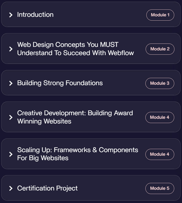 कोर्स के विषय · Flux Academy – Webflow मास्टर के लिए पूर्ण मार्ग 2026-1