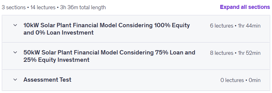موضوعات الدورة · النمذجة المالية للمصنع الشمسي في ورقة Excel Premium 2025-9