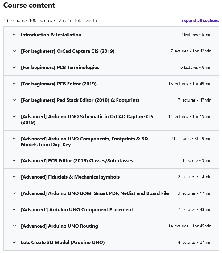 Course topics · Udemy — PCB Design (with 3D Model) in Orcad 17.2/Allegro [2019] 2019-4