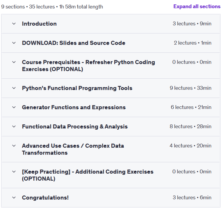 Course topics · Udemy — Advanced Python: Real-World Programming Deep Dive (2025) 2024-2