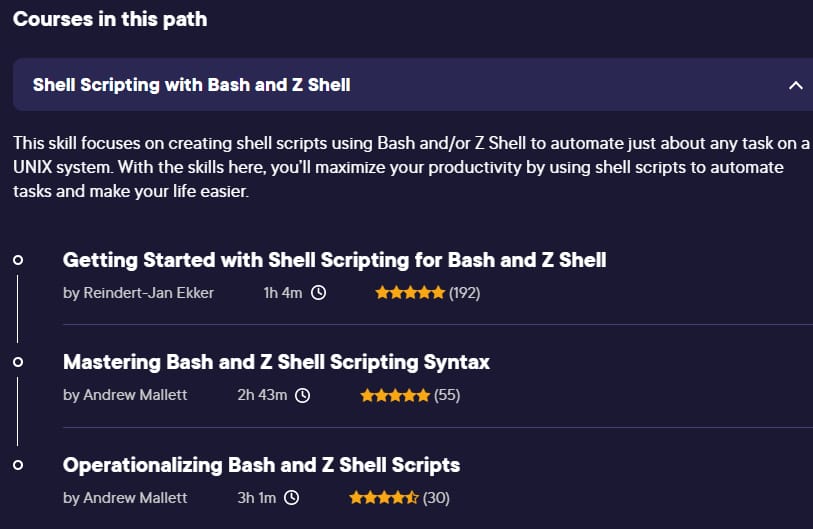 Course topics · Pluralsight — Shell Scripting with Bash and Z Shell 2020-9