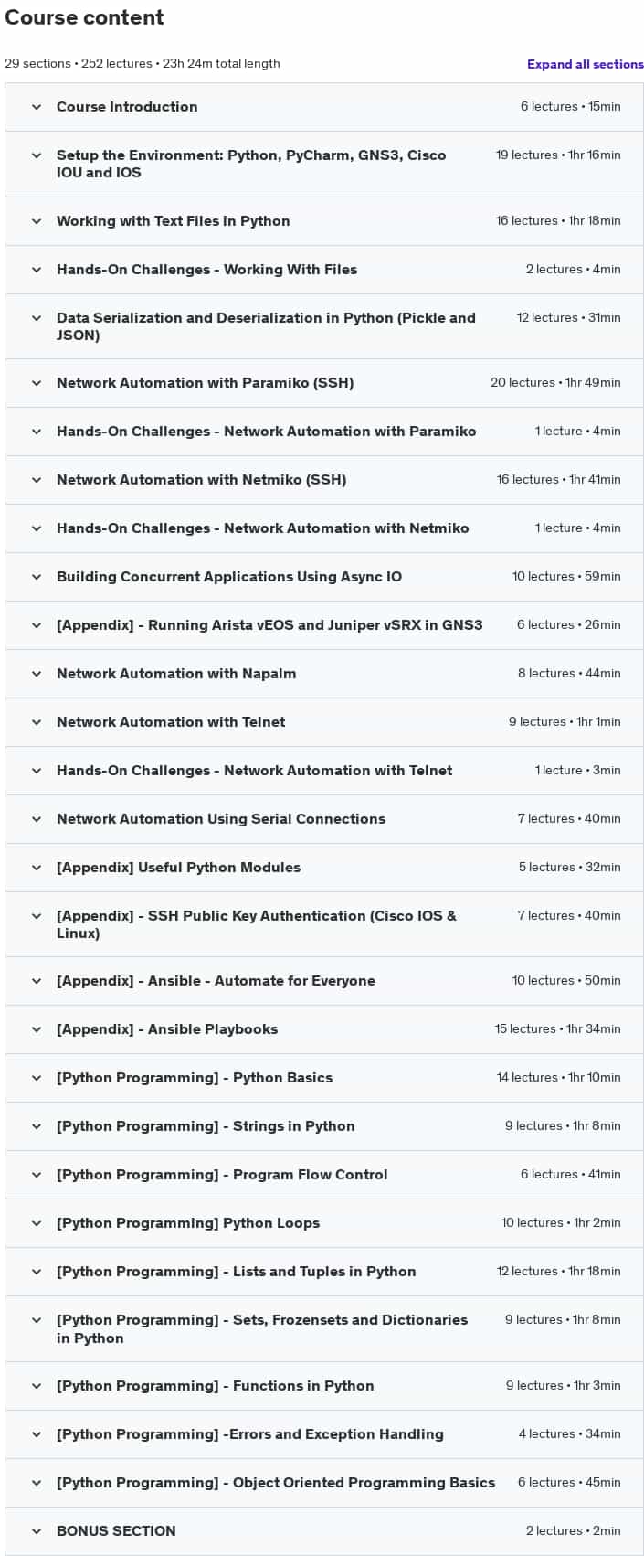 Course topics · Master Network Automation with Python for Network Engineers 2024-9/2025-3