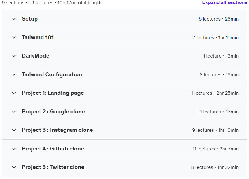 Course topics · Tailwind Css With Real World Projects 2022-9