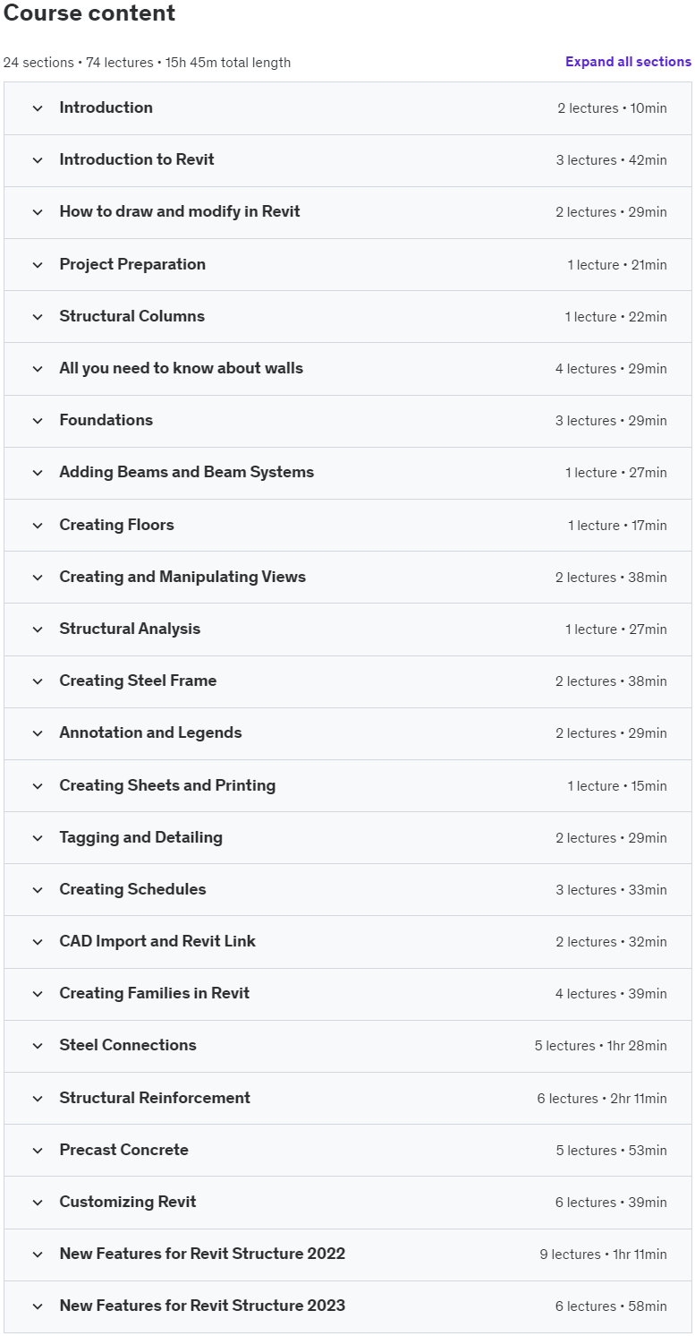 Course topics · Revit Structure 2021 from Zero to Hero 2021-9