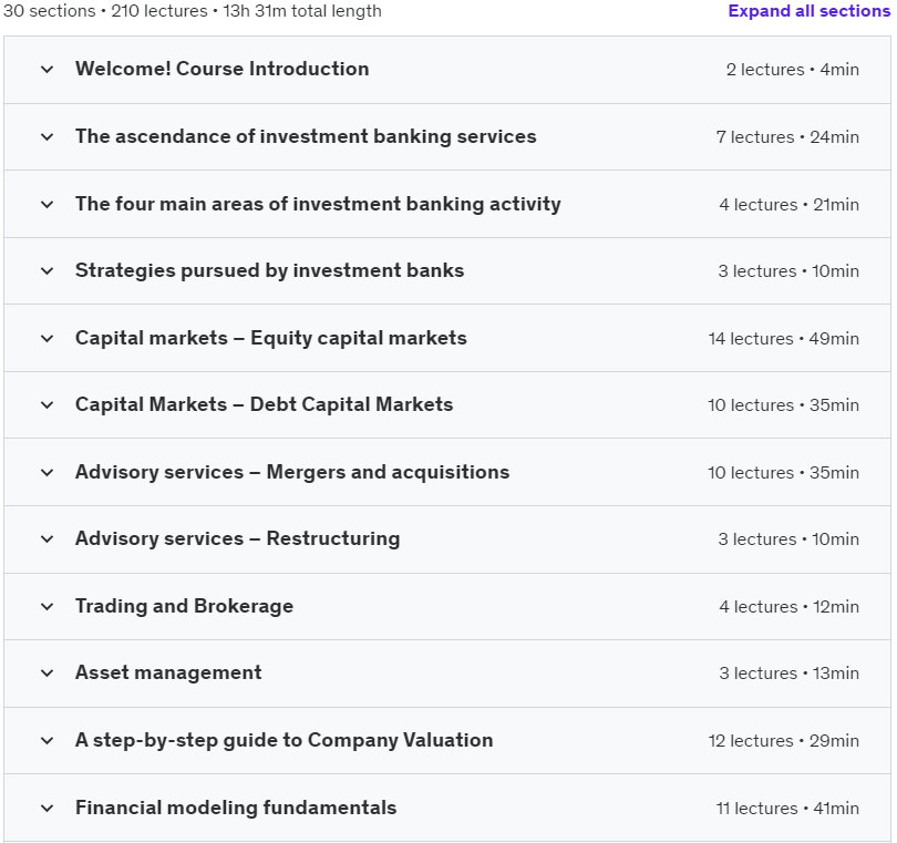 Course topics · Udemy — The Complete Investment Banking Course 2024 2024-1
