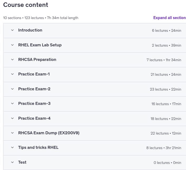 Course topics · Red Hat Certified RHCSA EX200 RHEL9 Exam Prep 2025-3