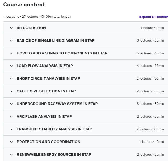 Course topics · ETAP for Electrical Engineers |For Beginners 2020-12