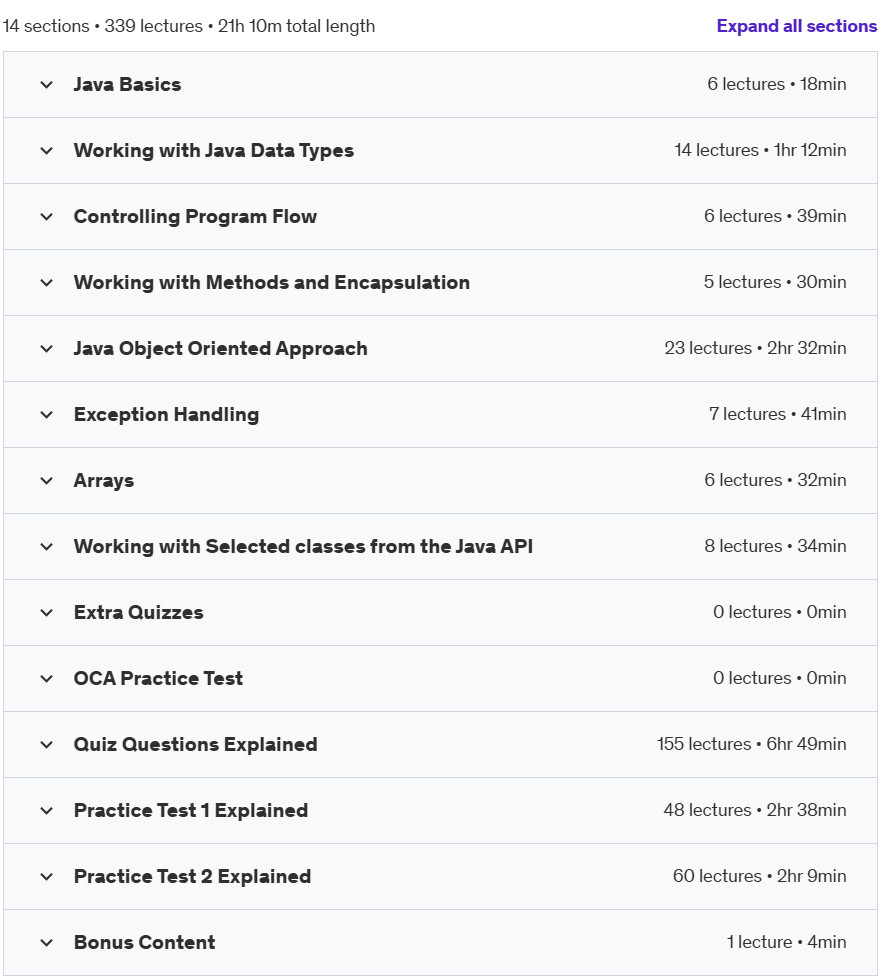 Course topics · Java 8 OCA (1Z0-808) Certification – Master the Fundamentals 2024-8
