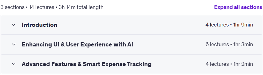 Course topics · Udemy — Code Smart: Flutter + AI Tools to Build SpendSage 2025-1