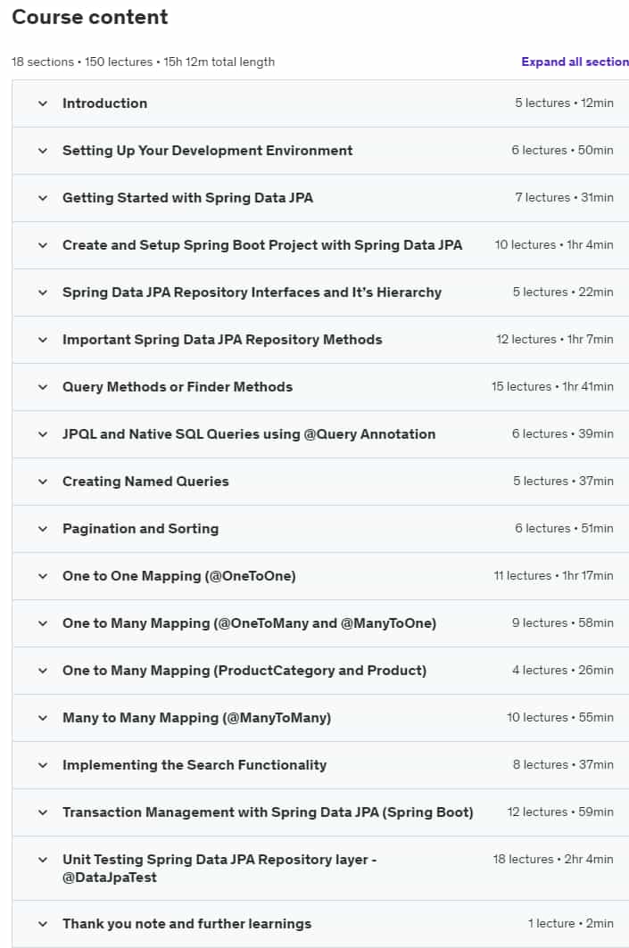 Course topics · Master Spring Data JPA with Hibernate: E-Commerce Project 2023-9