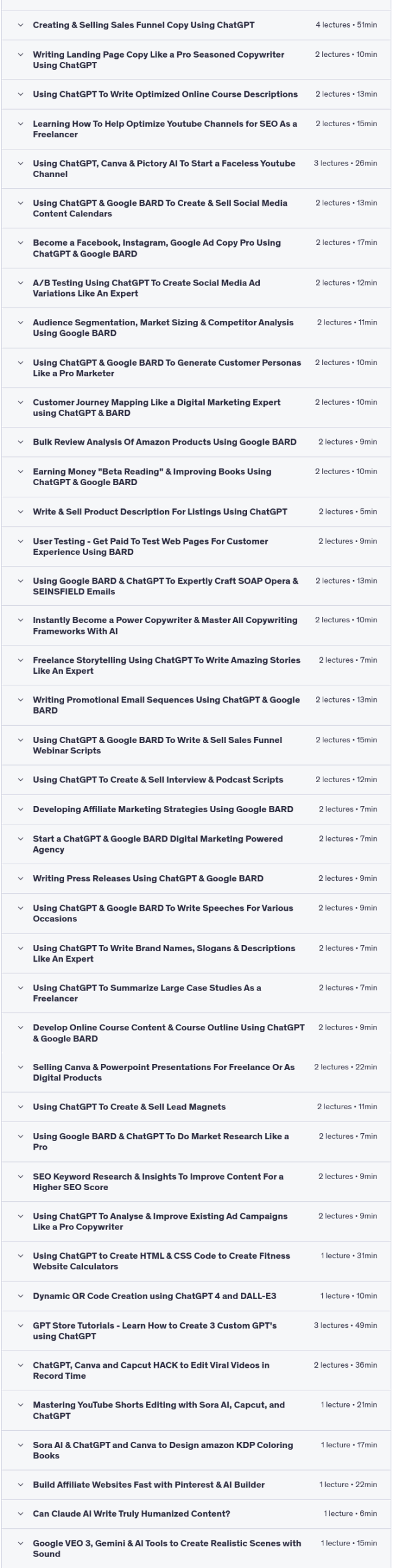 Course topics · Udemy — 59+ ChatGPT HACKS To Make Money Online 2025-7