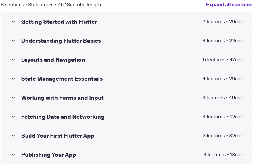 Course topics · Flutter Beginners Course(2025) 2025-1