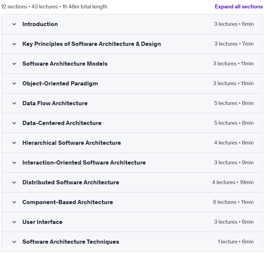 Course topics · Udemy — Software Architecture & Design from Scratch of Large Systems 2024-10