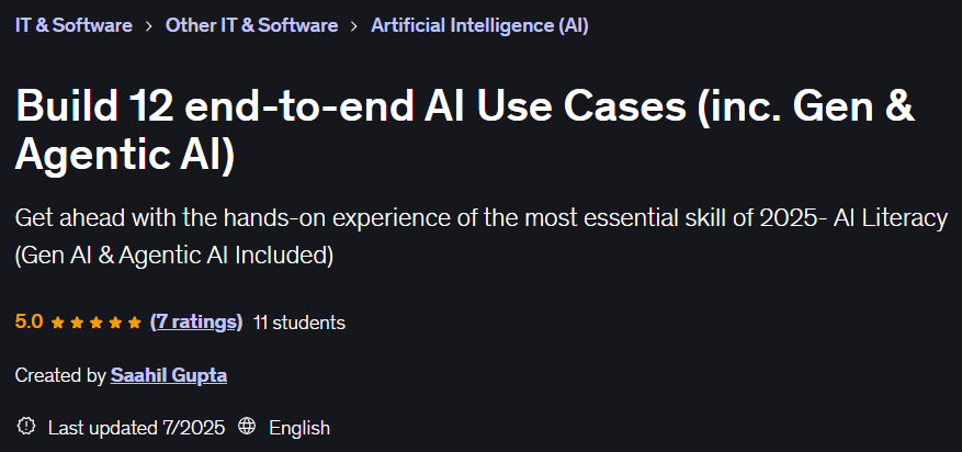 Pictures · Udemy — Build 12 end-to-end AI Use Cases (inc. Gen & Agentic AI) 2025-7