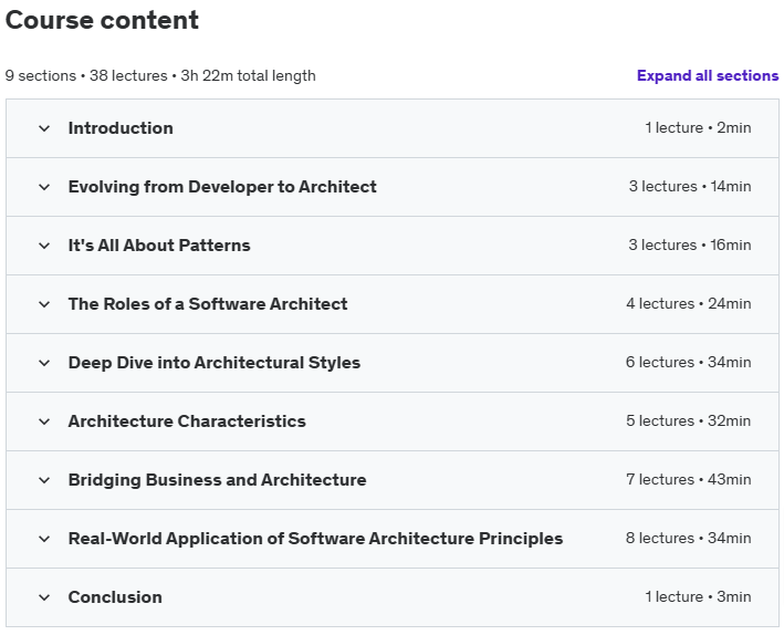 Course topics · Fundamentals of Software Architecture – A Developer’s Guide 2024-10