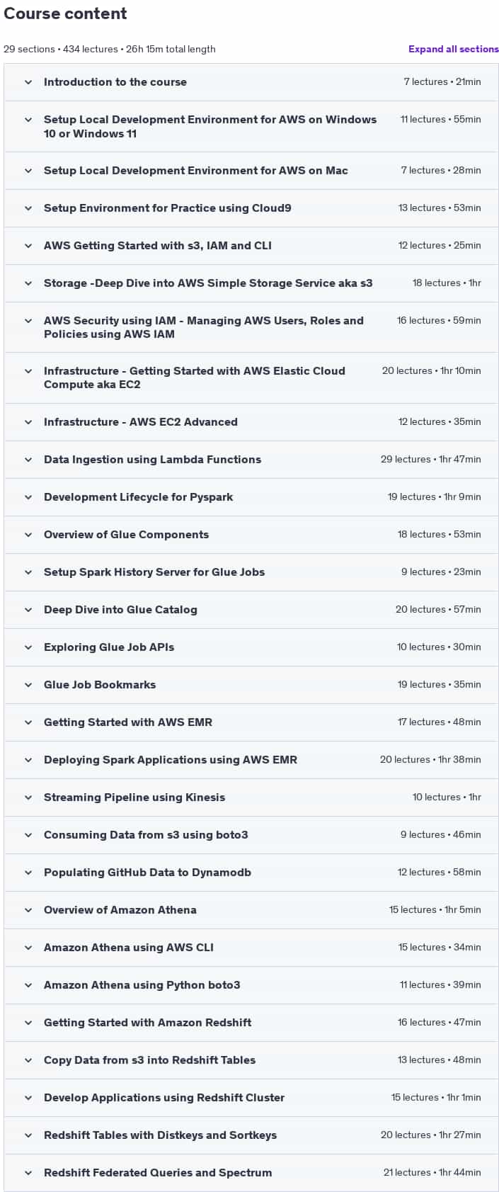 Course topics · Data Engineering Master Class using AWS Analytics Services 2024-11