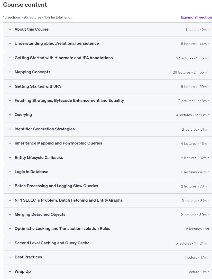 Course topics · Java Persistence: Hibernate and JPA 2026-4