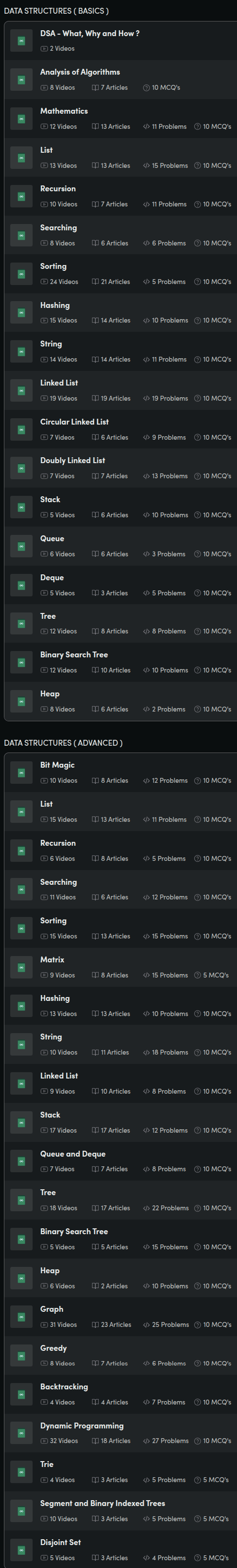 Course topics · GeeksforGeeks — Data Structures & Algorithms in Python – Self Paced 2025-1