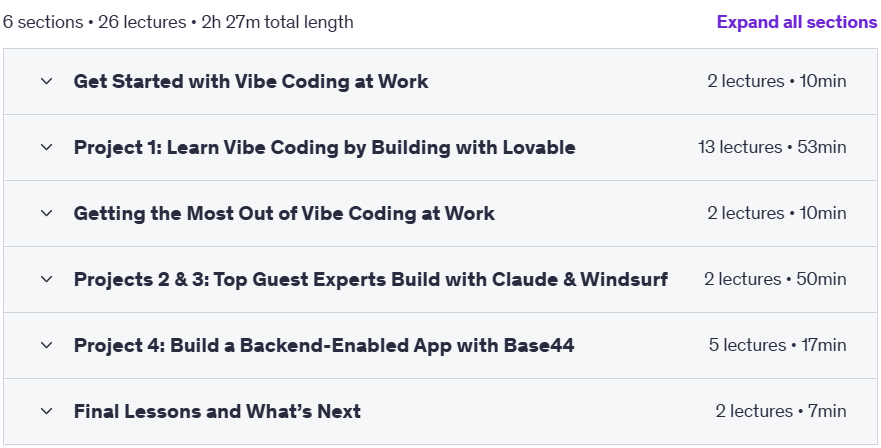 Course topics · Vibe Coding: AI-Powered Software Development Essentials 2025-8