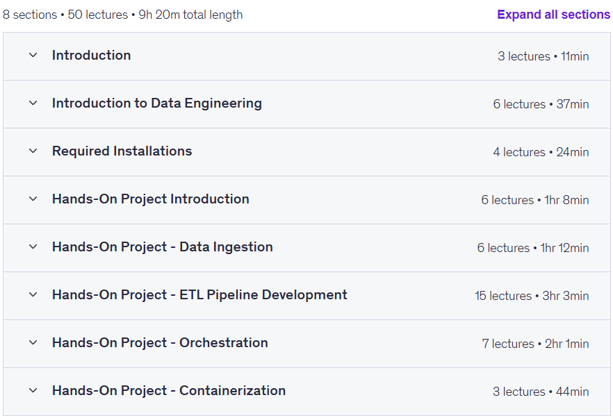 Course topics · Udemy — Data Engineering Bootcamp 2025-9