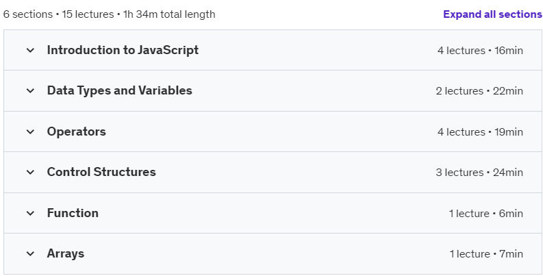 Course topics · Udemy — Mini Course to JavaScript 2024-9