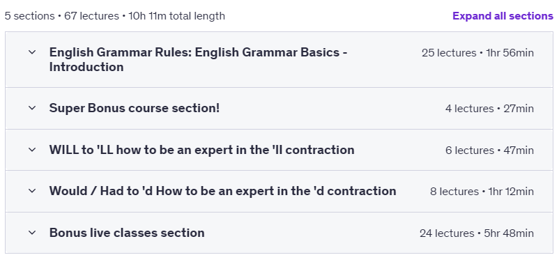 Course topics · Udemy — English Grammar Rules: English Grammar Basics 2020-1