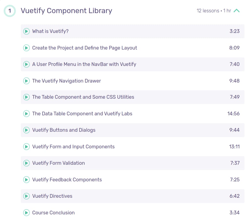 موضوعات الدورة · Vueschool – المواد UI مع Vuetify و Vue.js 2024-11