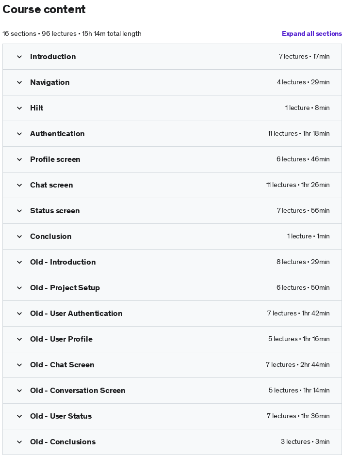 Course topics · Build a WhatsApp Chat App clone for Android Jetpack Compose 2023-5