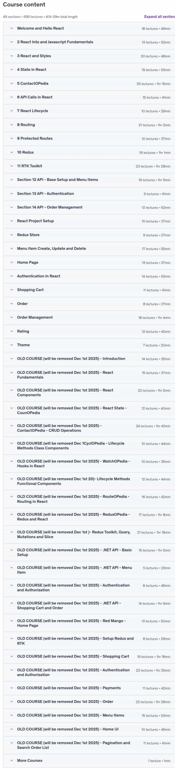 Course topics · Full Stack Developer Bootcamp – React 19 and .NET 10 API 2025-9