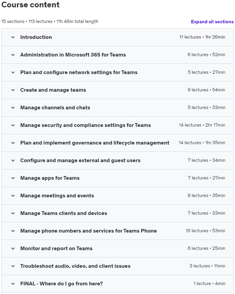 Course topics · Udemy — MS-700 Managing Microsoft Teams Training & Lab Simulations 2023-10