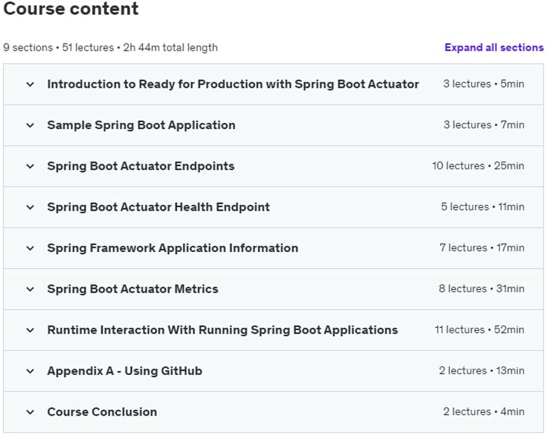 Course topics · Udemy — Ready for Production with Spring Boot Actuator 2022-12