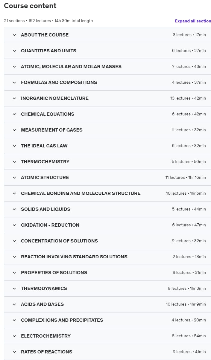 Course topics · Udemy — General inorganic chemistry : 14H course + solved problems 2022-11