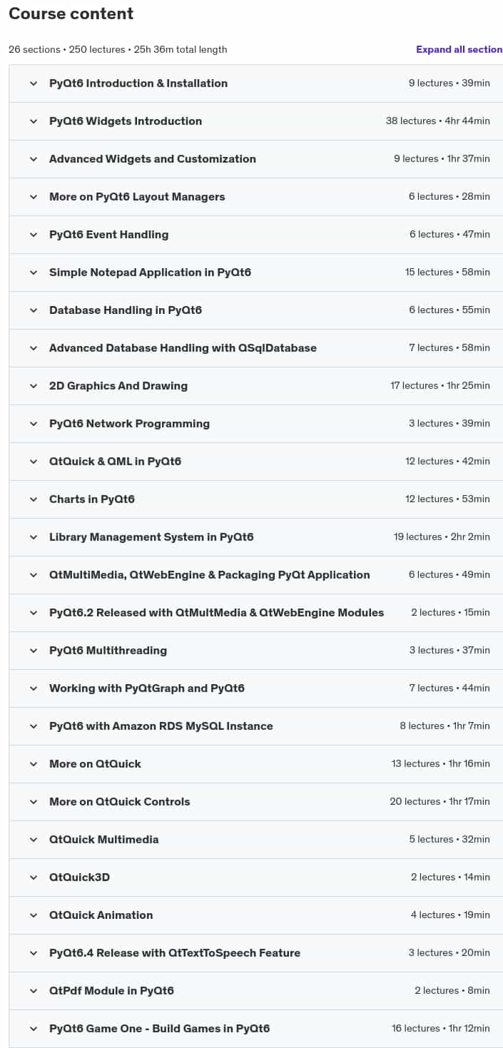 Course topics · Python GUI Development with PyQt6 & Qt Designer 2024-10
