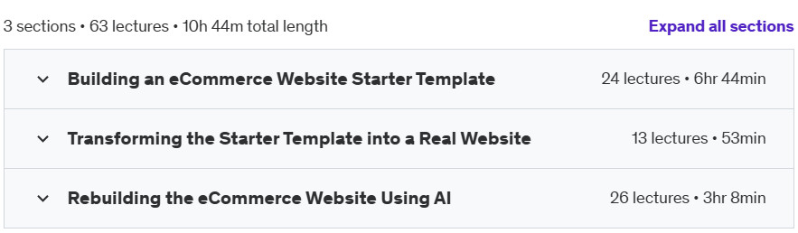 Course topics · Use ChatGPT and Vercel to Build Next js Ecommerce Frontend 2024-9