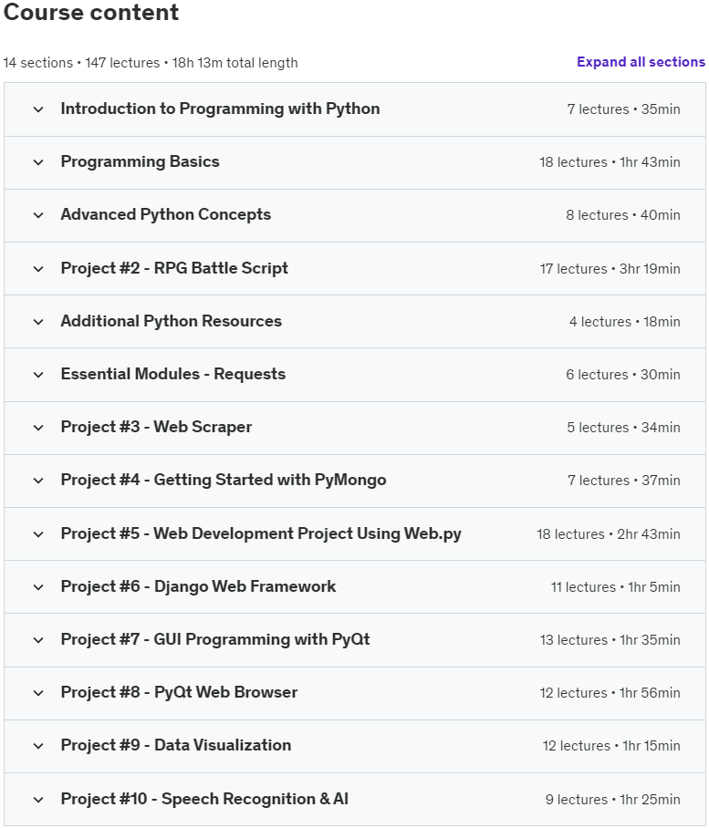 Course topics · The Complete Python Programming Course: Beginner to Advanced 2022-11