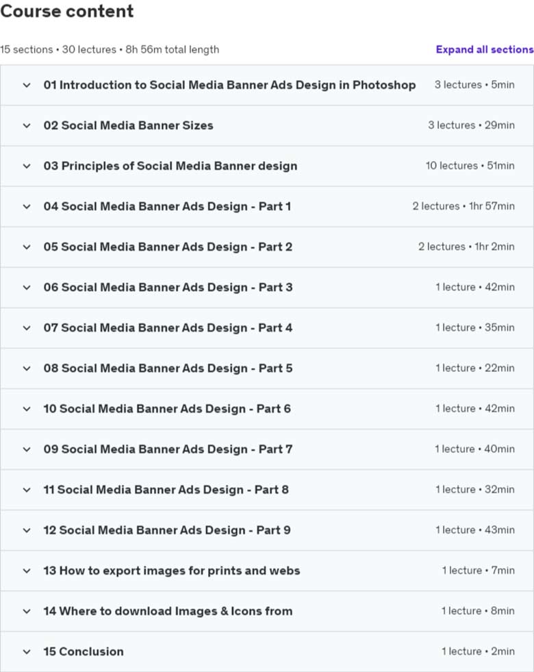 Course topics · Adobe Photoshop CC: Social Media Banner Ads Design 2024-3