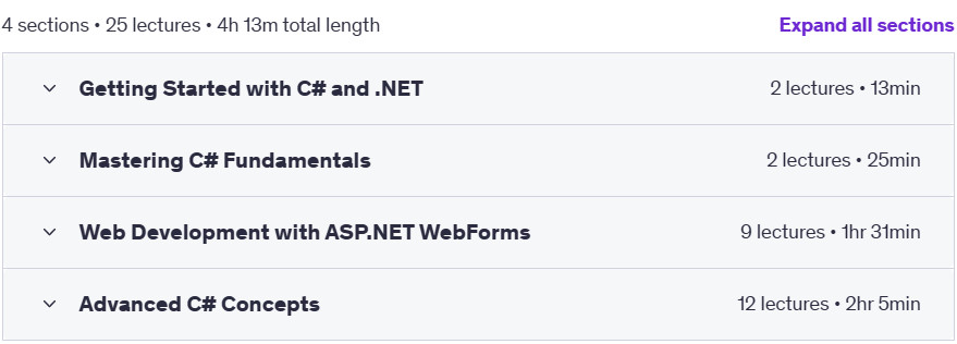 Course topics · Udemy — C# Mastery: Unlocking the Power of .NET Framework 2024-4