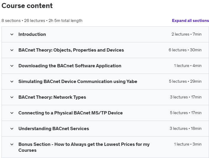 Course topics · Udemy — A Practical Introduction to the BACnet Protocol 2021-2