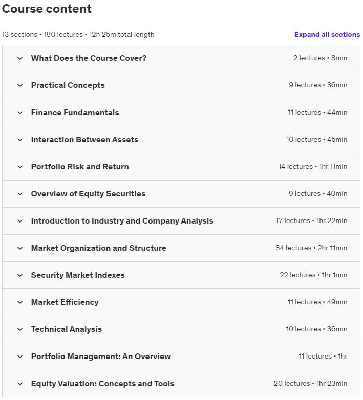 Course topics · Udemy — The Complete Investor Bootcamp 2021-12