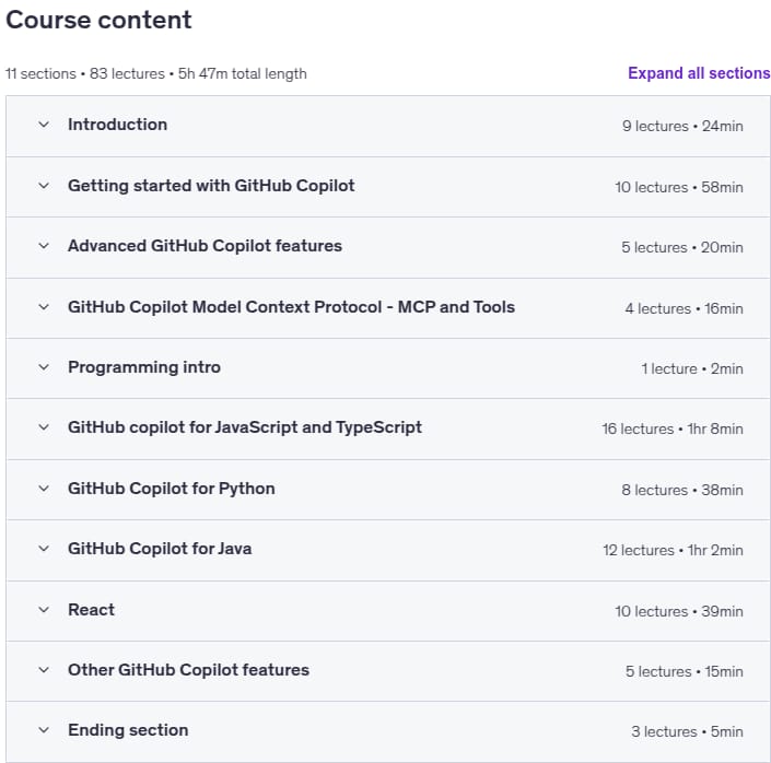 Course topics · GitHub Copilot – The Complete Guide – 2025 2025-9