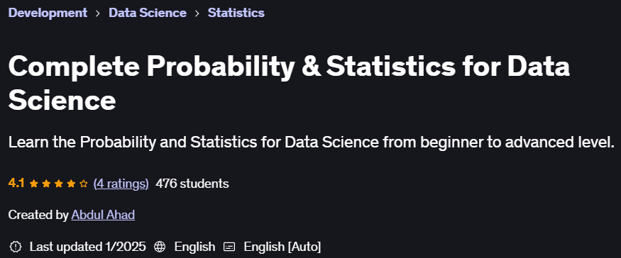 Pictures · Udemy — Complete Probability & Statistics for Data Science 2025-1