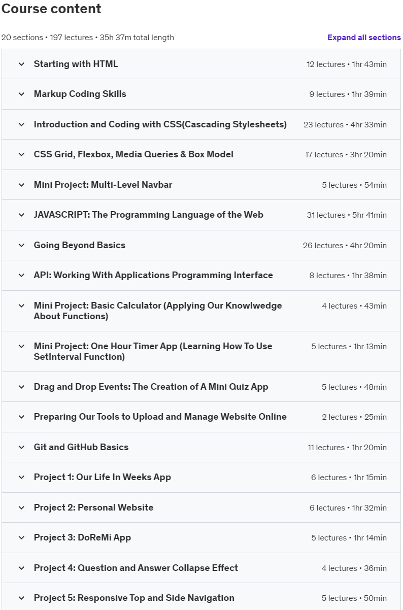 Course topics · Complete Guide in HTML, CSS & JavaScript: 2024 Edition 2024-7