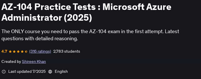 चित्र · एज़-104 व्यावहारिक परीक्षण: Microsoft Azure प्रबंधक (2025) 2025-7