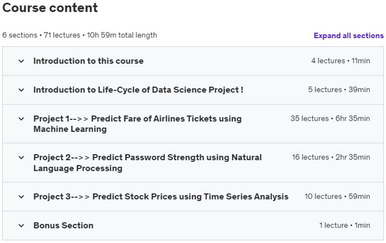 Course topics · Data Science Real World Projects in Python 2021-1