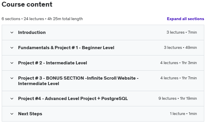 Course topics · Udemy — Web Scraping APIs for Data Science 2021 | PostgreSQL+Excel 2023-2