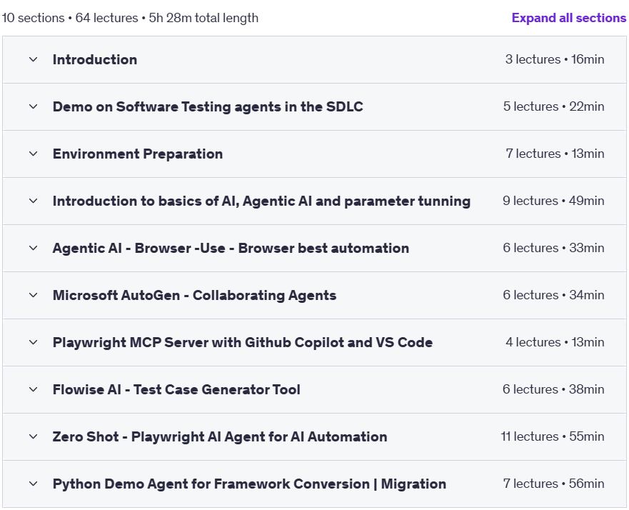 Course topics · Software Testing with AI Agents | Agentic AI Testing 2025-2