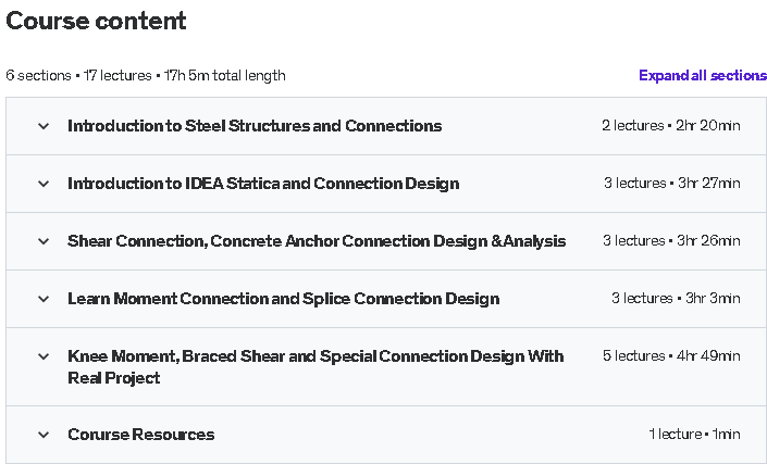 Course topics · Udemy — IDEA StatiCa: Learn Analysis and Design of Steel Connections 2023-2