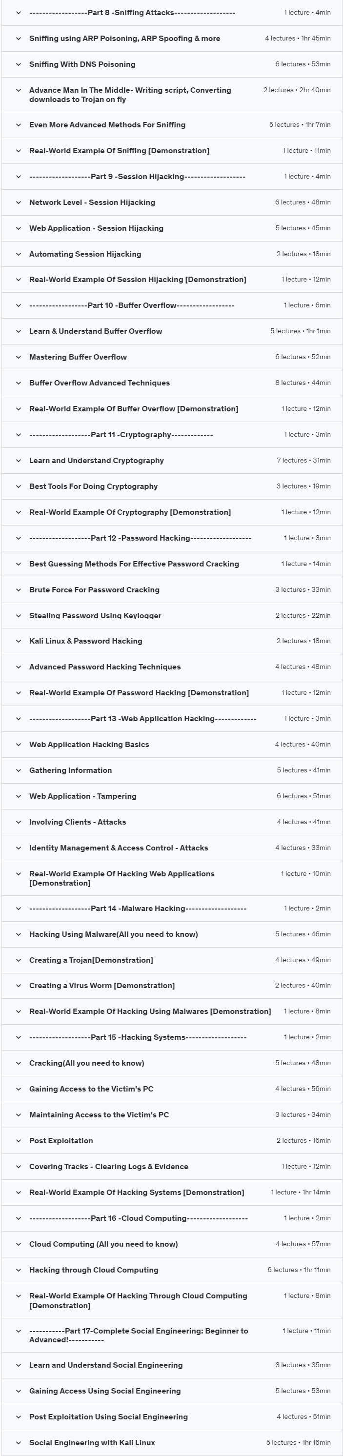 Course topics · Udemy — Complete Ethical Hacking Masterclass: Go from Zero to Hero 2024-4