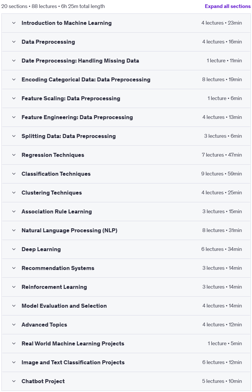 Course topics · Master Machine Learning & AI with Python 2025-3