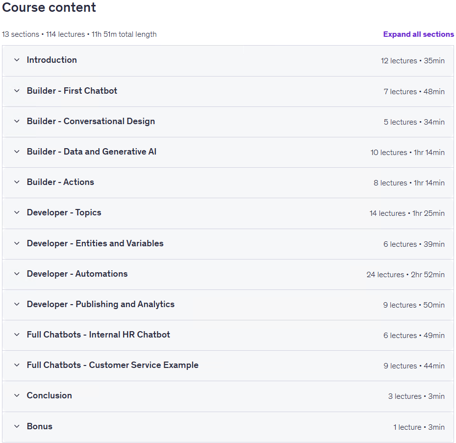 Course topics · Udemy — Microsoft Copilot Studio – The Copilot Studio Masterclass 2025-4